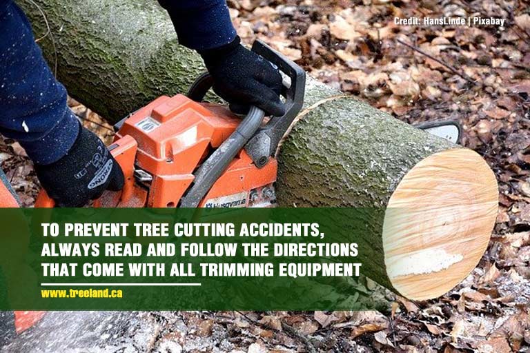 To prevent tree cutting accidents, always read and follow the directions that come with all trimming equipment